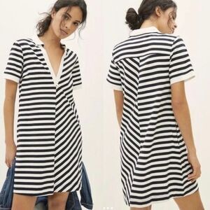 Maeve Black and White Striped Polo Mini Dress